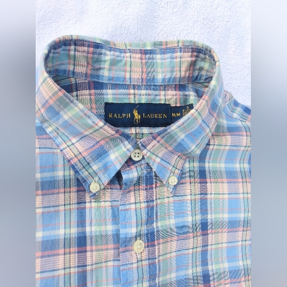 POLO Ralph Lauren Preppy Pink Pony Embroidery Light Cotton button up shirt M MED - Picture 4 of 11